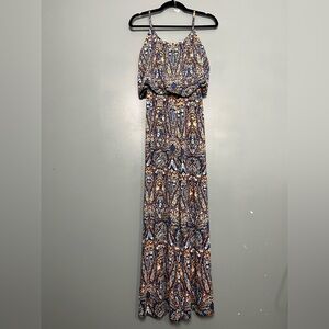 Me 2 Magic Bohemian Wide Leg Jumpsuit Paisley Blue Floral Women’s Size M